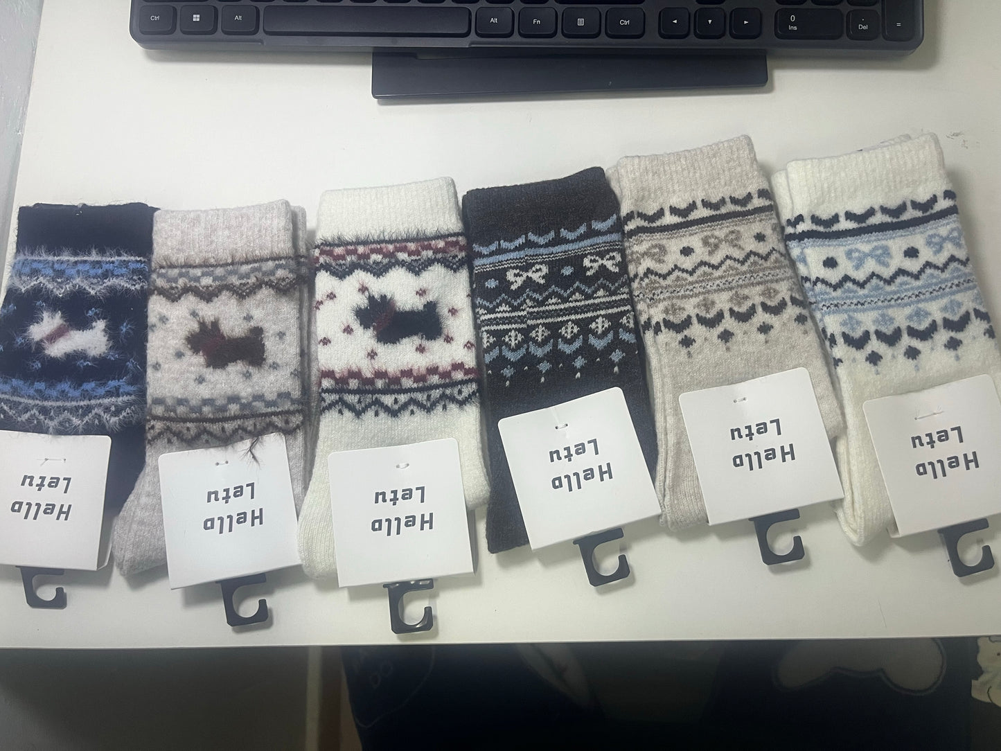 2020 - 6 Pairs Fair Isle Wool Socks (Lianlian Style) – Warm Winter Socks with Puppy & Bow Jacquard for Adults, Ideal for Casual Daily Wear & Cold-Weather Matches