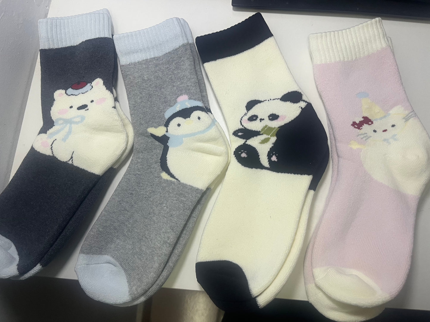 2019 - Single Pair Patterned Heel Fleece Cotton Socks (Bear/Penguin/Panda/Cat) – Warm Socks for Teens & Young Adults, Ideal for Winter Daily Casual Wear