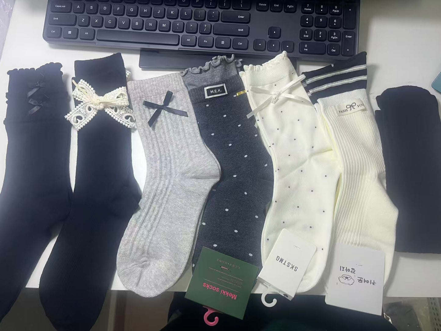 2011 - 6 Pairs Black, White & Gray Crew Socks: Stylish Knit Socks for Minimalist Lovers – Ideal for Daily Office Commutes & Casual Weekend Shopping Trips