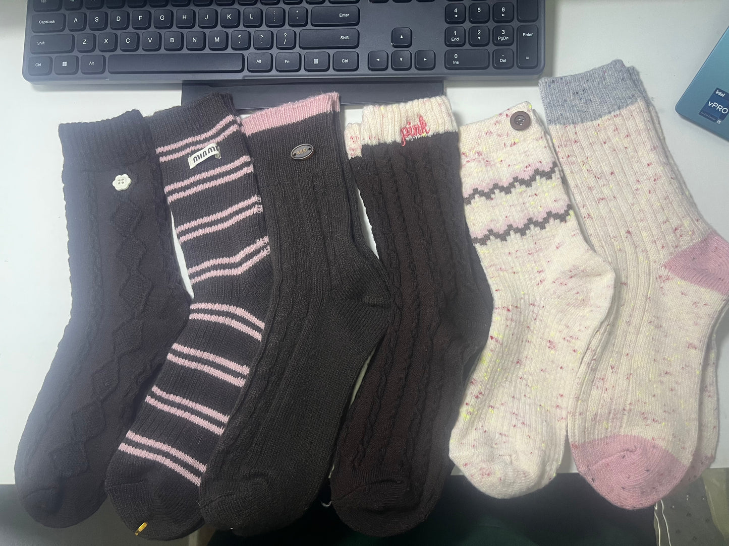 2009 - 6 Pairs Brown & Pink Crew Socks (Rose Canelé): Knit Socks for Sweet-Style Enthusiasts – Ideal for Daily Dating Outings & Cozy Bakery Café Visits