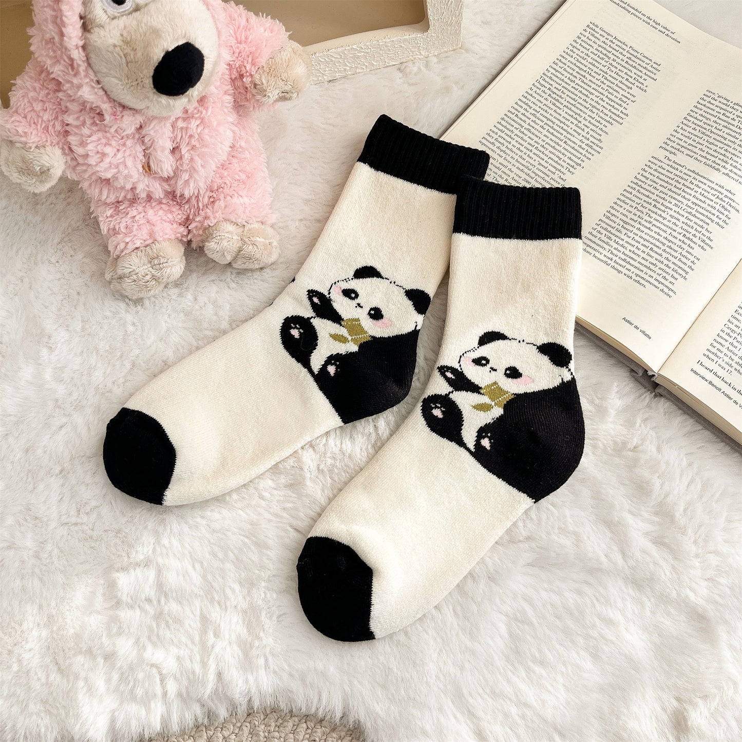 2019 - Single Pair Patterned Heel Fleece Cotton Socks (Bear/Penguin/Panda/Cat) – Warm Socks for Teens & Young Adults, Ideal for Winter Daily Casual Wear