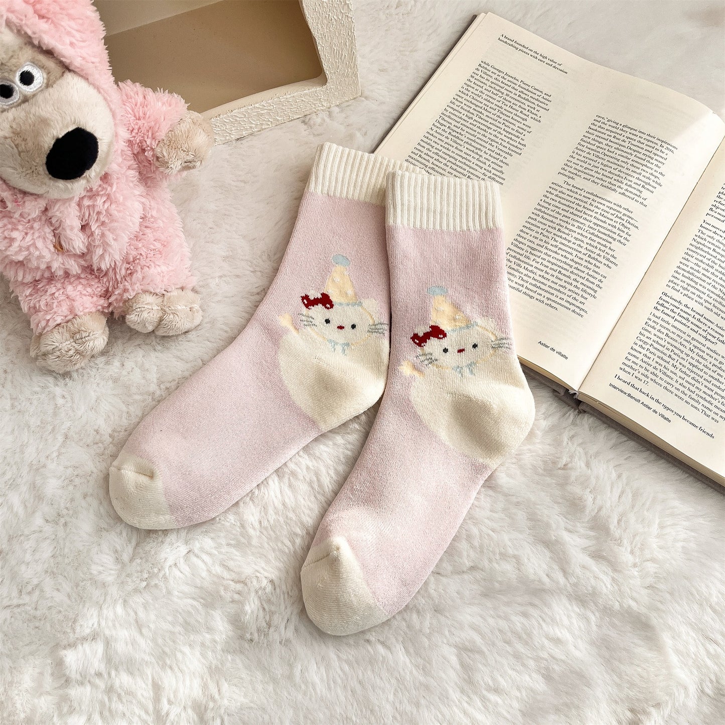 2019 - Single Pair Patterned Heel Fleece Cotton Socks (Bear/Penguin/Panda/Cat) – Warm Socks for Teens & Young Adults, Ideal for Winter Daily Casual Wear